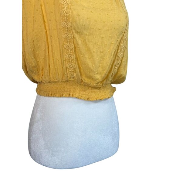 Yellow Boho-Style Neon Soul Flutter Sleeve Smocked Waist Top Size M - Picture 2 of 8